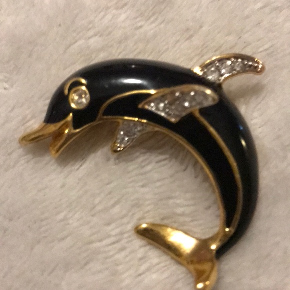 Vintage Lacquer & Pave Dolphin Pin - Picture 1 of 5